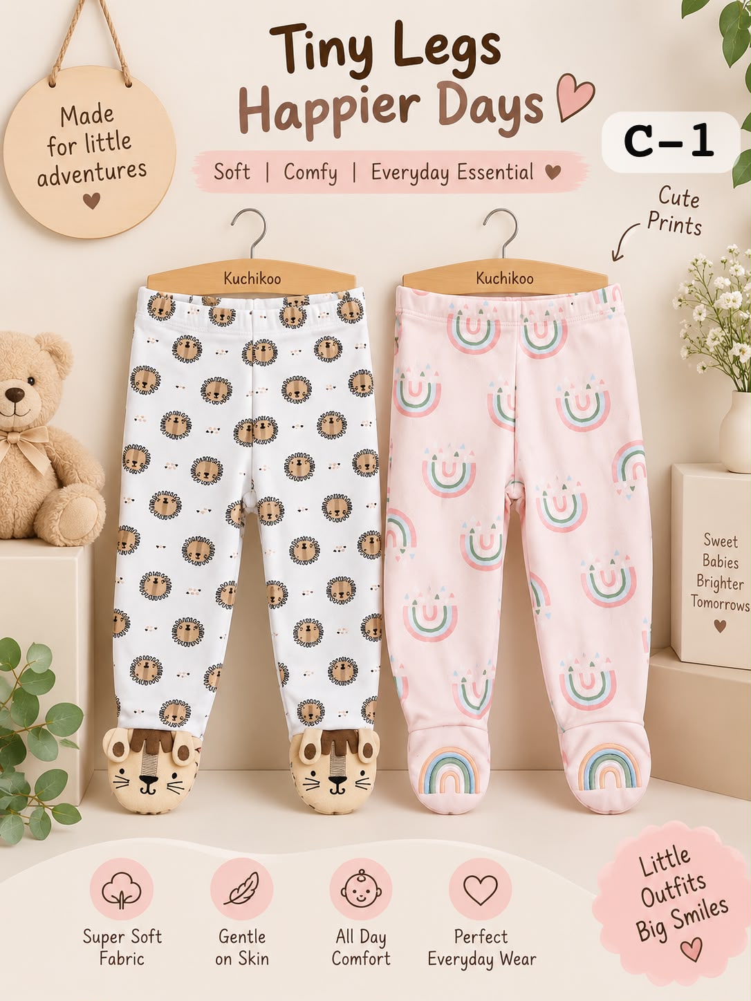 Tiny Steps Footed Baby Pants 🧸✨ , 0 - 6 Months , Unisex