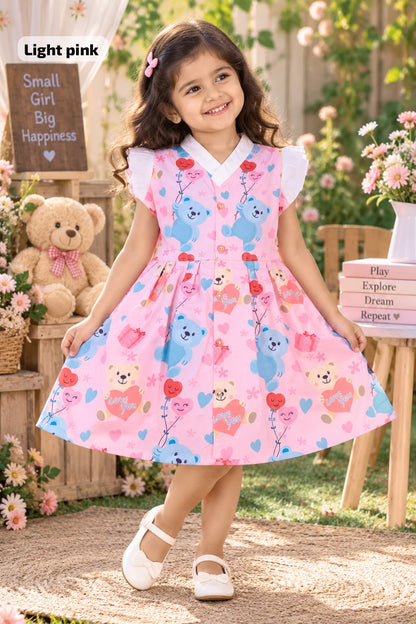 Ruffle Sleeve Frock 🎀 | V Neck | cotton | Teddy Bloom Frock 🧸🌸| 2-5 Years