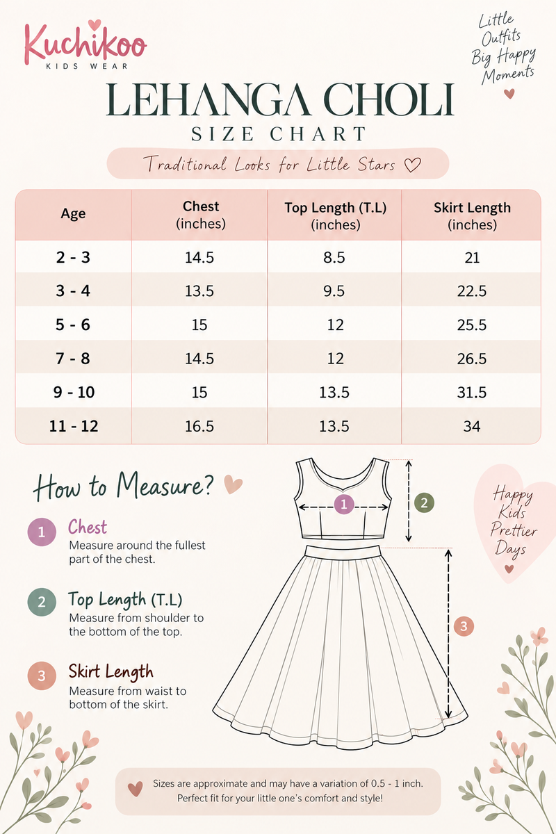 Size chart — Lehanga Choli Set , 2 Year To 12 Years , Ethnic Wear