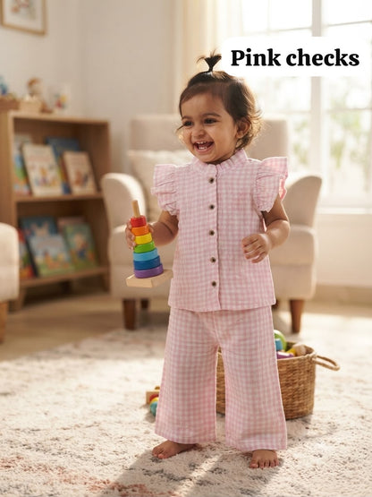 Muslin Ruffle Collar Frill Sleeve Pant Sets |1yr - 3yrs | Muslin Babe Edition