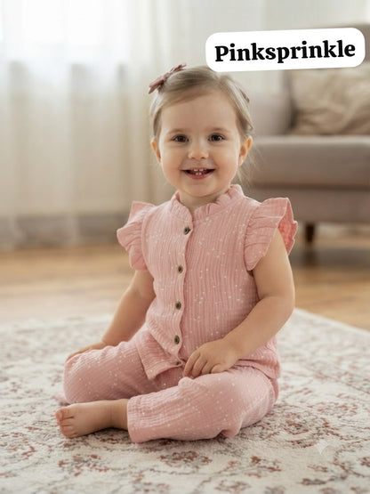 Muslin Ruffle Collar Frill Sleeve Pant Sets |1yr - 3yrs | Muslin Babe Edition