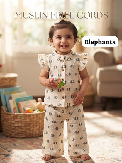 Muslin Ruffle Collar Frill Sleeve Pant Sets |1yr - 3yrs | Muslin Babe Edition