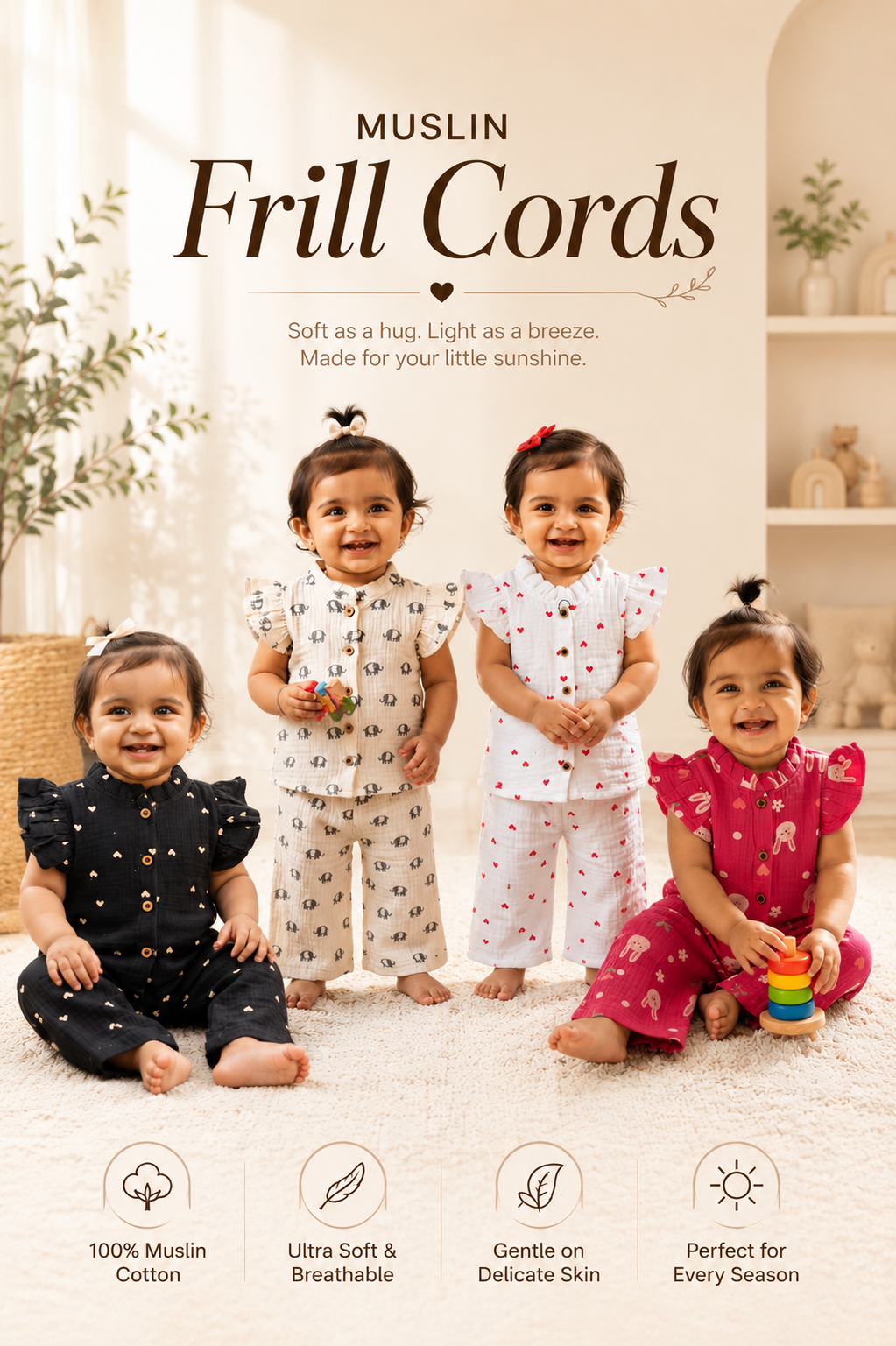 Muslin Ruffle Collar Frill Sleeve Pant Sets |1yr - 3yrs | Muslin Babe Edition
