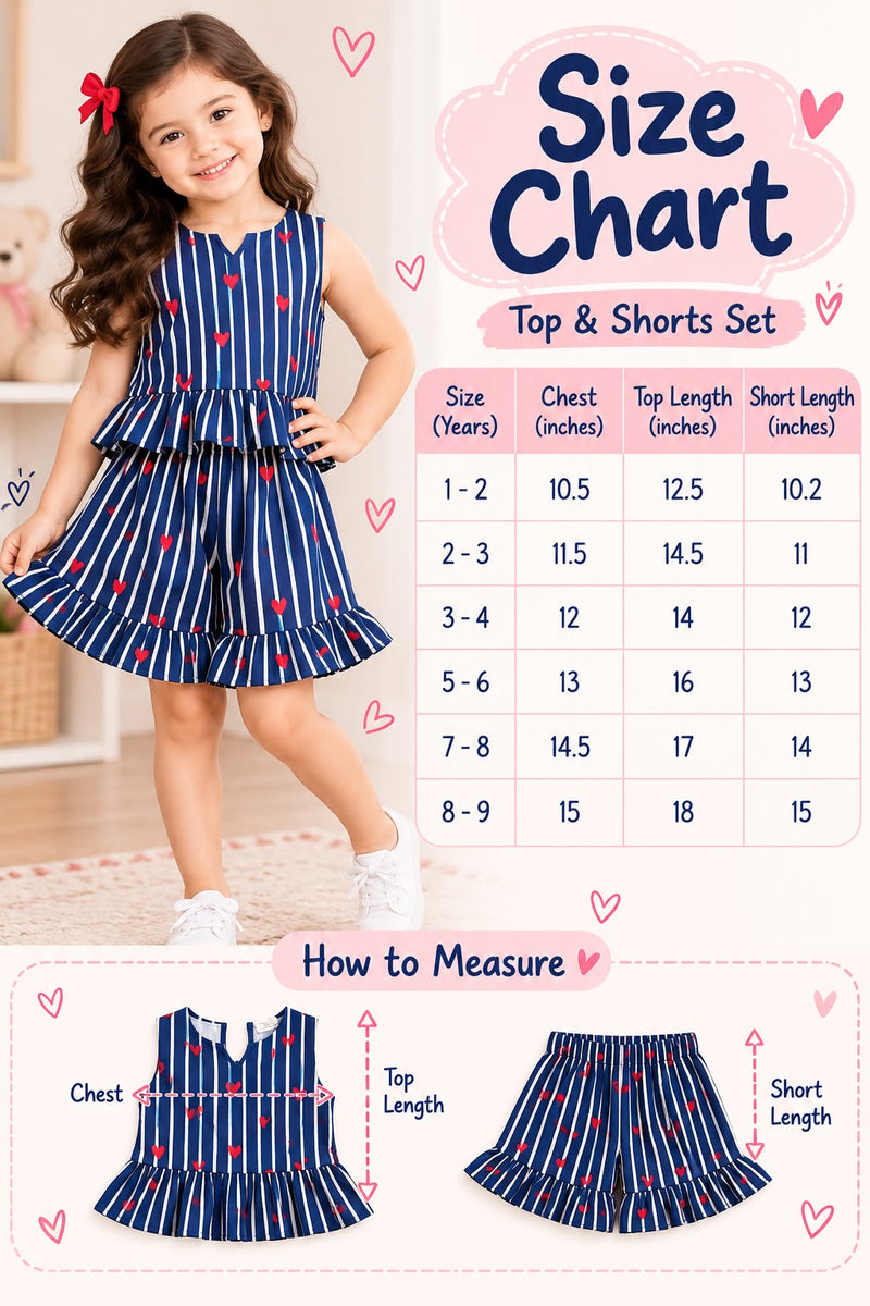 Size chart — Cotton Frill Short Sets, sleeveless,1 year To 8 Years, Trendy Sets