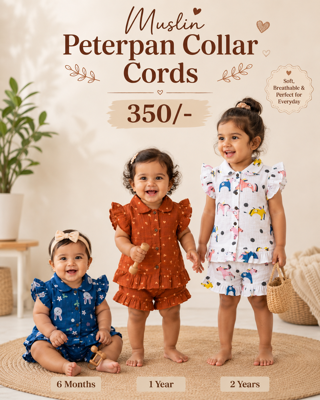 Petar pan Neck Muslin Sets 6months to 3years