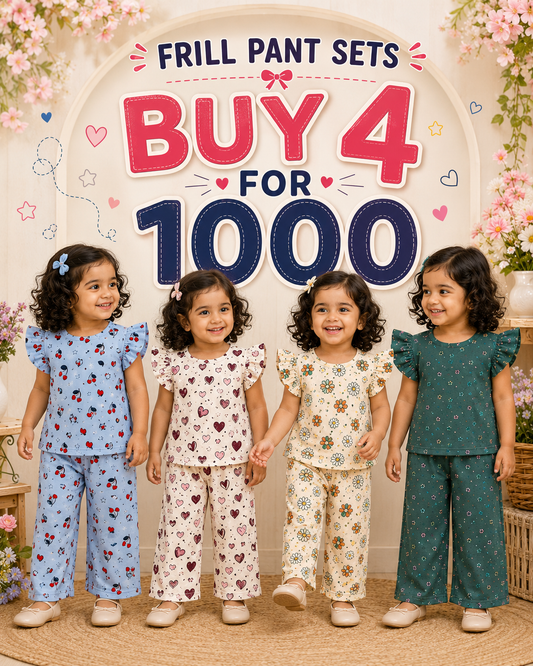 Soft Ribbed Cotton Frill sleeve Pant Sets | 1yr to 4yrs|