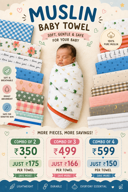 Pure Muslin export surplus Towels combo pack | swaddle 120*130cm
