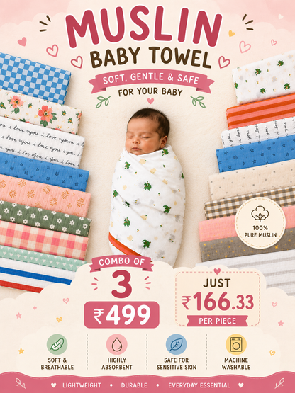 Pure Muslin export surplus Towels combo pack | swaddle 120*130cm
