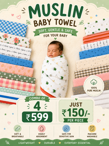 Pure Muslin export surplus Towels combo pack | swaddle 120*130cm