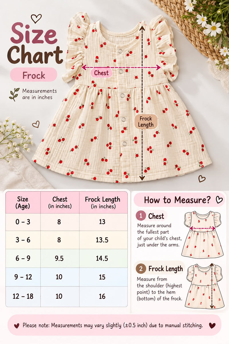 Size chart — Baby Muslin full open button frocks (0-18 m), Soft & Comfortable