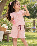 🎀 Cute Girls’ Frill Top & Shorts Set, For 3 Years To 12 Years