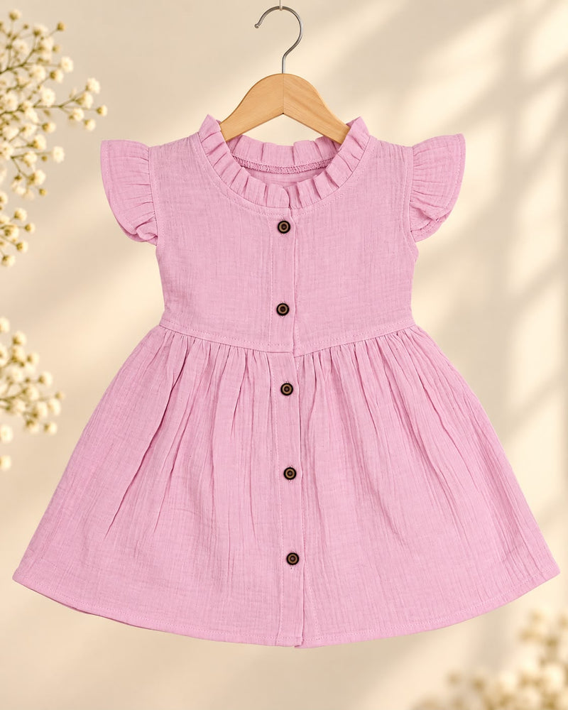 Baby Muslin full open button frocks (0-24m), Soft & Comfortable