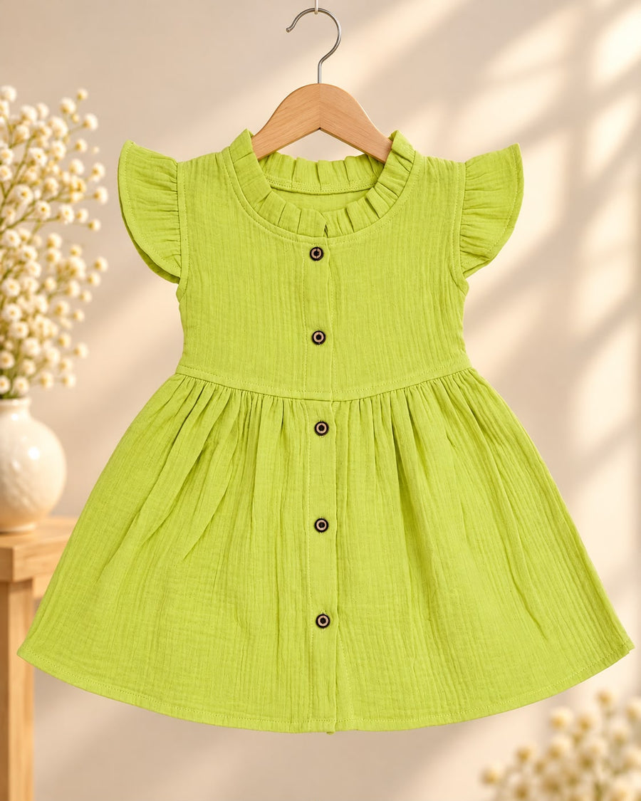 Baby Muslin full open button frocks (0-24m), Soft & Comfortable