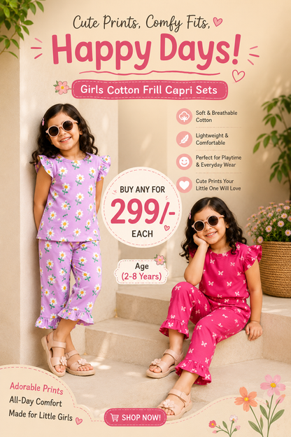 Cotton Frill Capri Sets for 2yrs to 7yrs