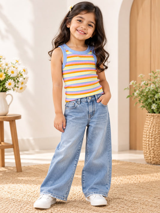 Ribbed Sleeveless Top For Jeans, For Girls, 2 To 12 yrs