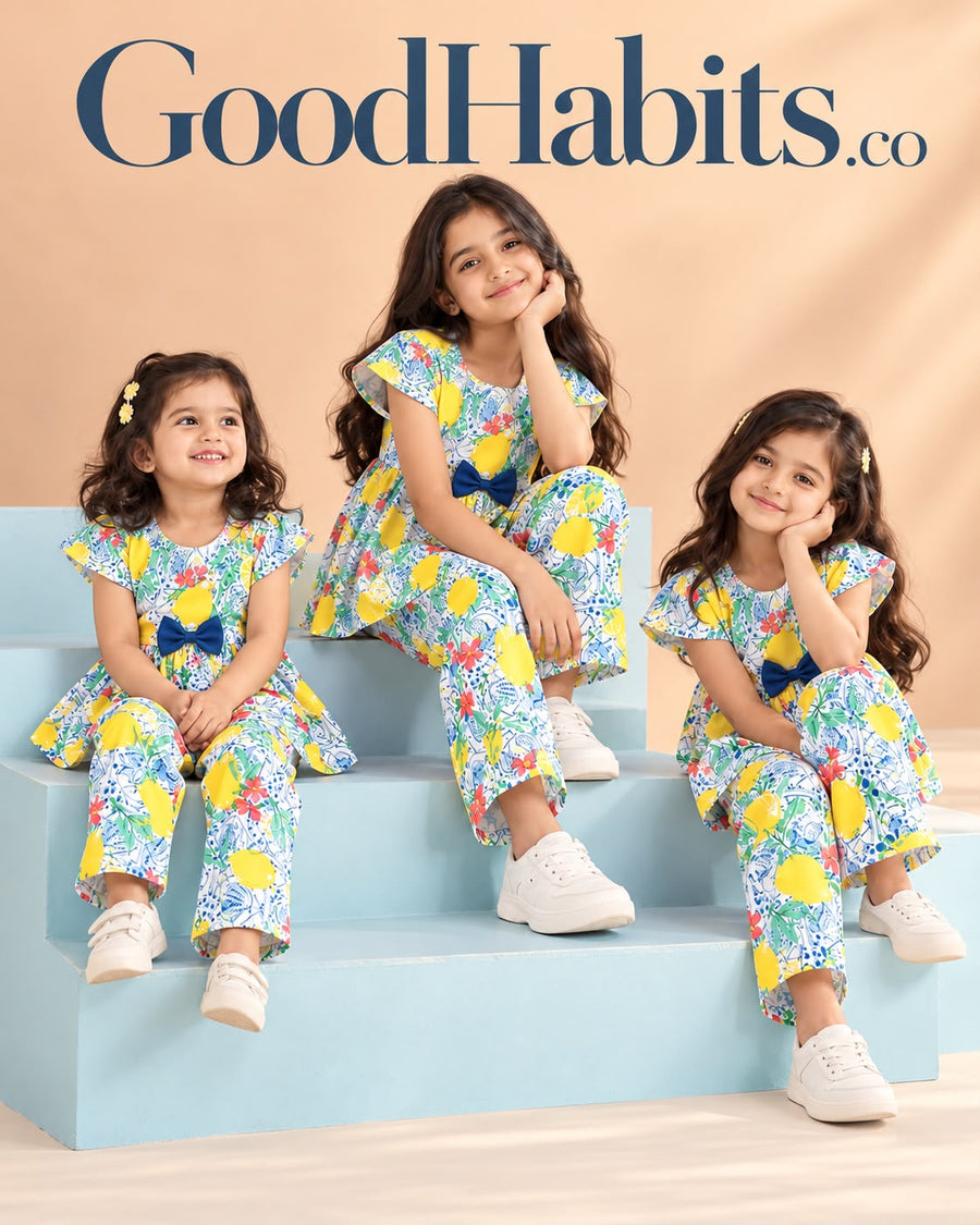 Peplum  Top & Relaxed Fit Pants Set| For Girls |2 To 9 yrs| Cotton