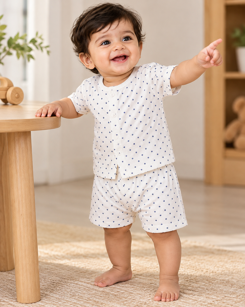 Printed Waffle Cotton Co-ord Set, Unisex, 6-12 months