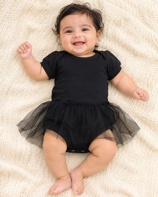 Cotton Tutu Romper With Ruffle Sleeves And Layered Net Skirt , 0 To 12 Months