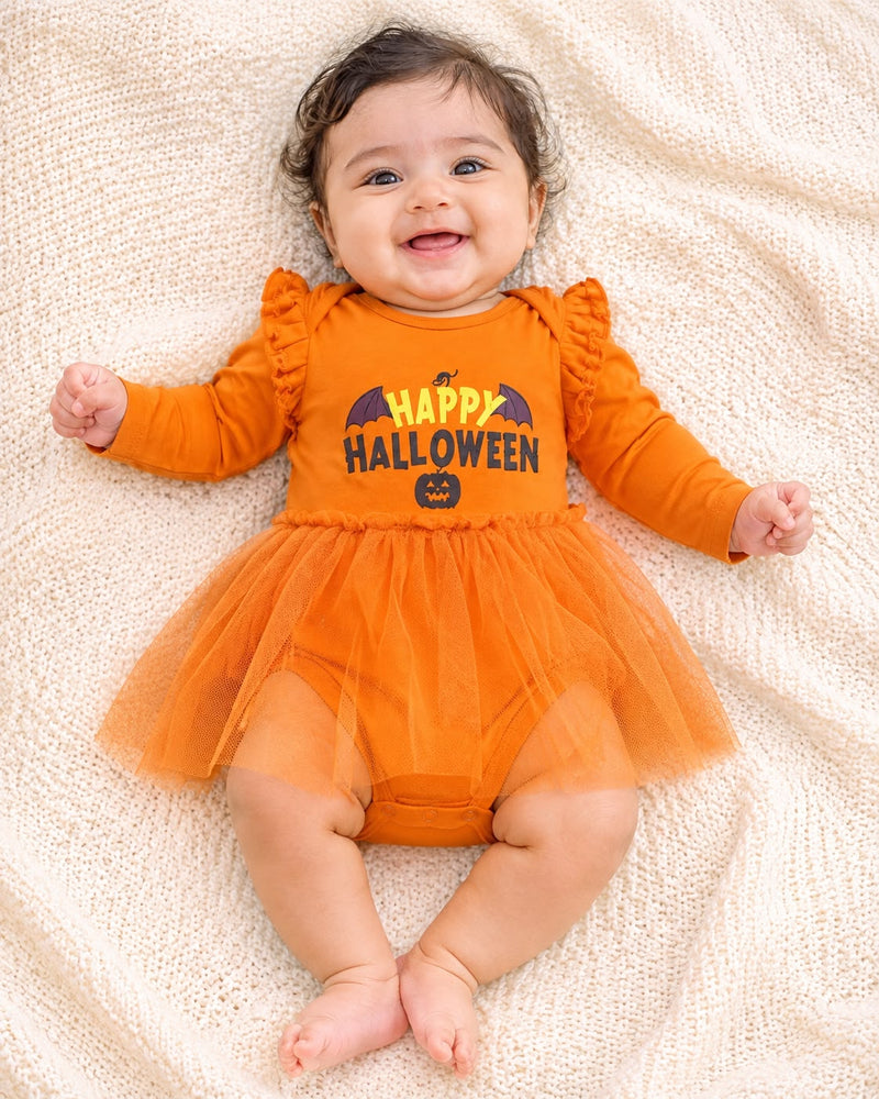 Baby Girl Long Sleeve Ruffle Tutu Romper with Frilled Neckline,0 To 12 months