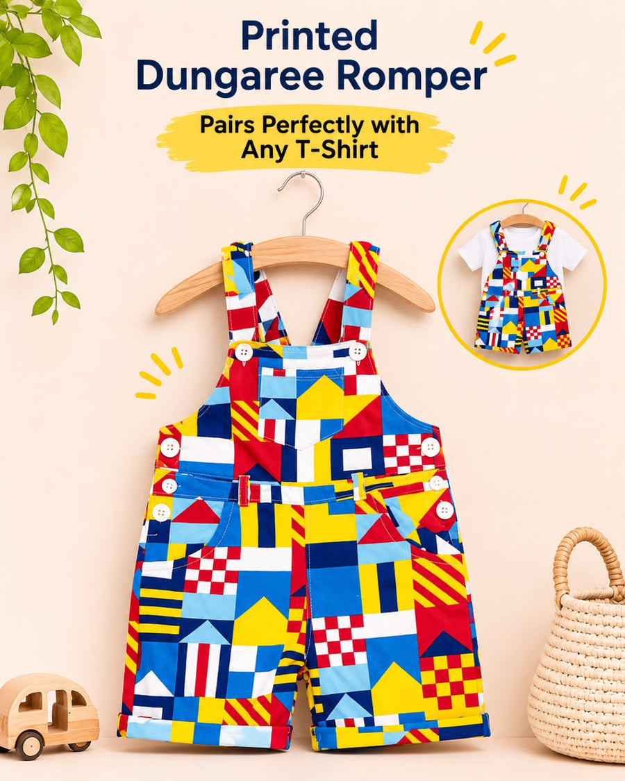 Printed Cotton Dungaree Romper for 4 Years