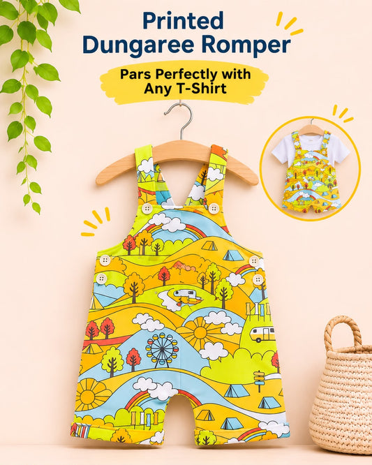 Printed Cotton Dungaree Romper for 3Years