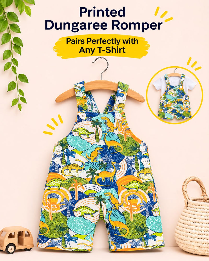 Printed Cotton Dungaree Romper for 2 Years