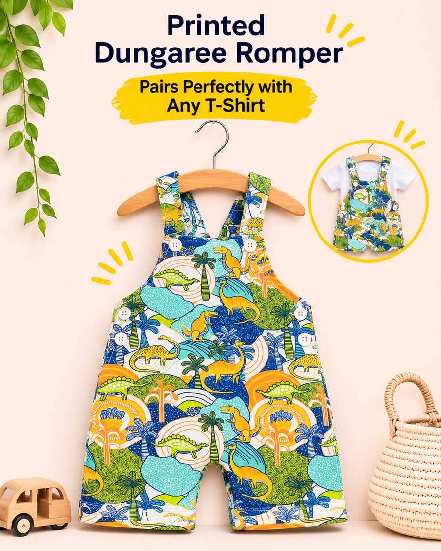 Printed Cotton Dungaree Romper for 2 Years