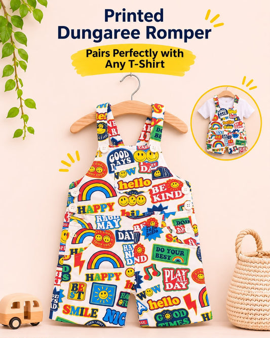Printed Cotton Dungaree Romper for 2 Years