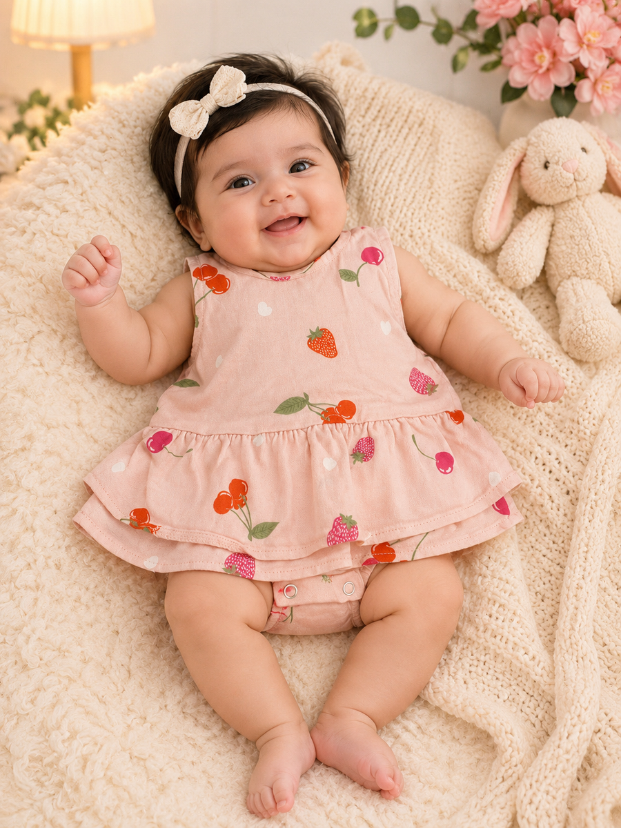 Cherries And strawberry onesies, Cotton,0 To 12 months