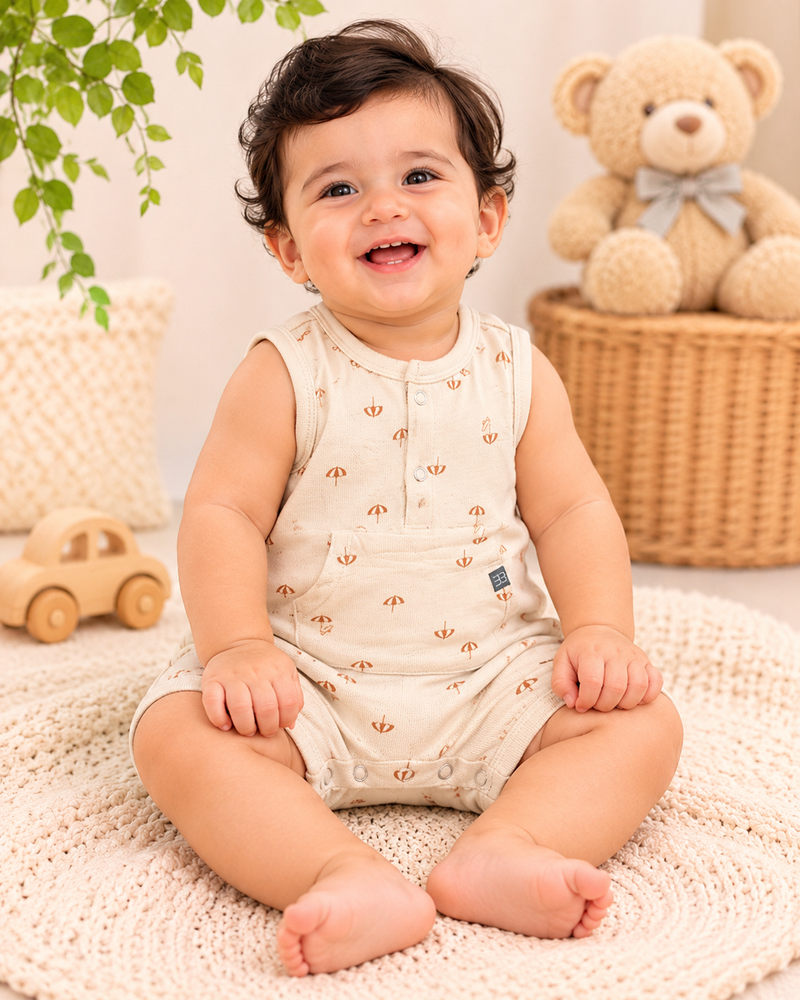 Sleeveless Baby Romper with Front Pocket For 0-24 Month