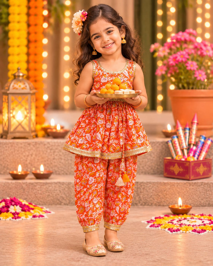 Girls Festive Peplum Top & Dhoti Pant Set For 12 Months To 8 Years