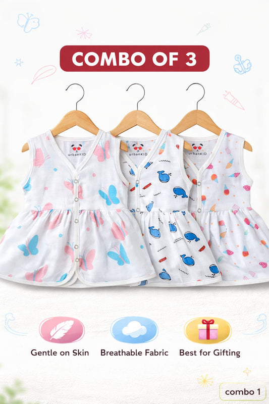 Muslin Full Open Frocks (0-5m)