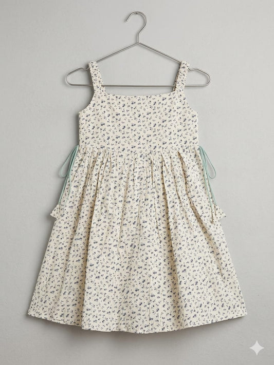 Pure Cotton Sleeveless-Small Blue Flowers