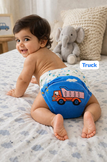 Baby Diaper Pants | Potty Training Underwear | Soft, Washable & Reusable Cotton Nappies for Boys & Girls | Multicolor Prints