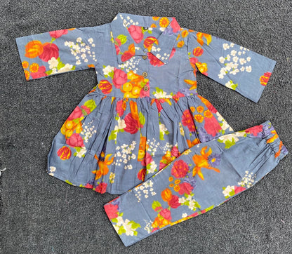Summer Cotton Coords |Vintage Floral Blue Print | 1 to 9yrs| Indian Prints |Pure Aesthetic collection