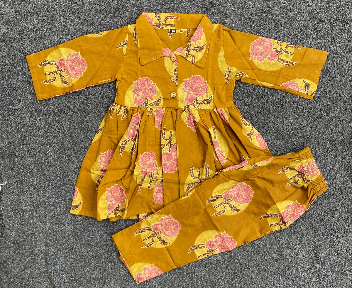 Summer Cotton Coords |Mustard Roses Print | 1 to 9yrs| Indian Prints |Pure Aesthetic collection