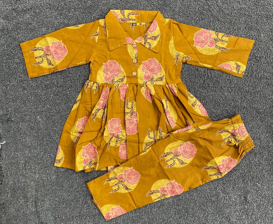 Summer Cotton Coords |Mustard Roses Print | 1 to 9yrs| Indian Prints |Pure Aesthetic collection