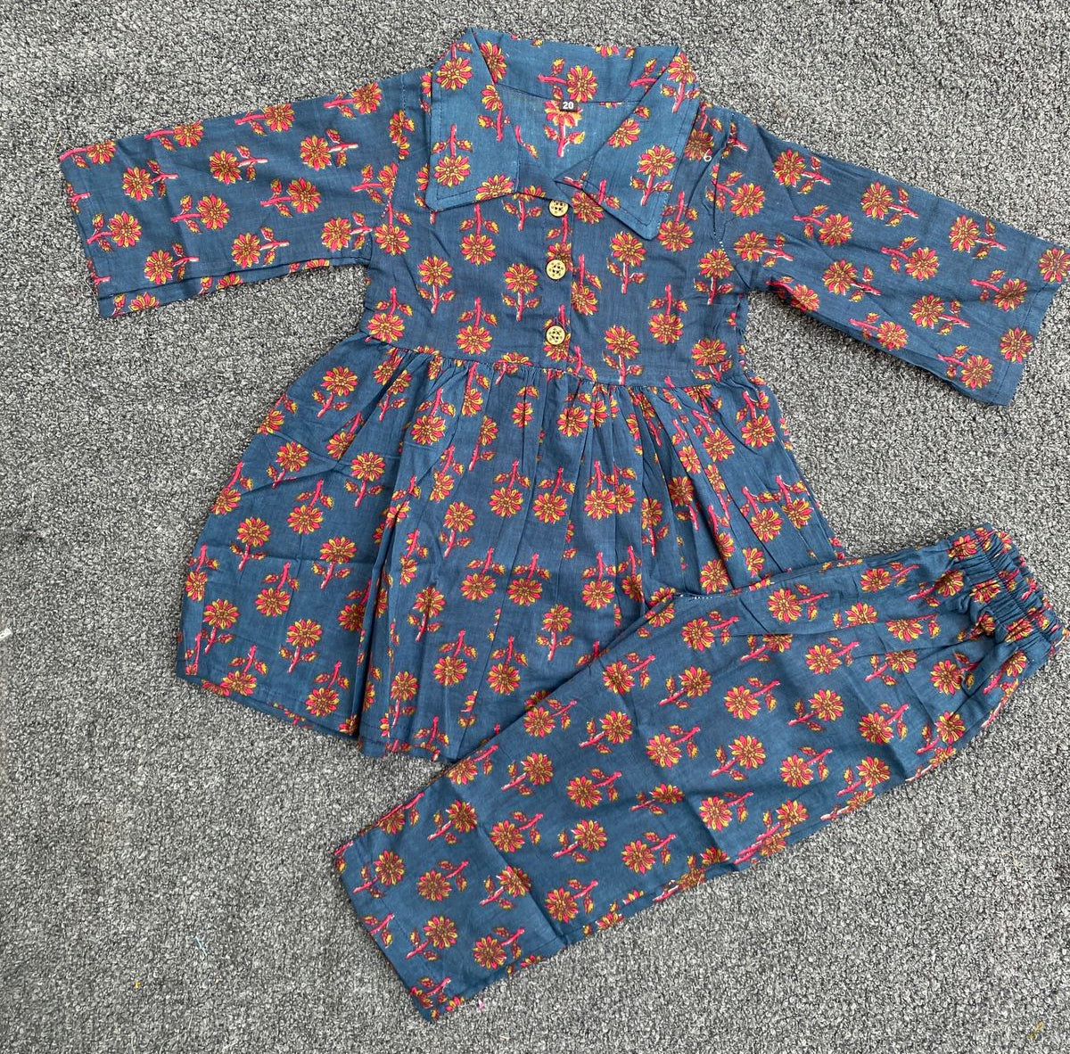 Summer Cotton Coords |Dark Blue Bossom Print | 1 to 9yrs| Indian Prints |Pure Aesthetic collection
