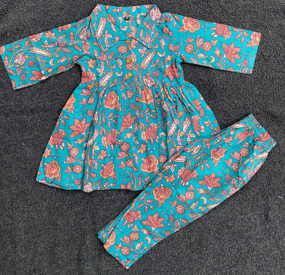 Summer Cotton Coords |Aqua Floral Print | 1 to 9yrs| Indian Prints |Pure Aesthetic collection
