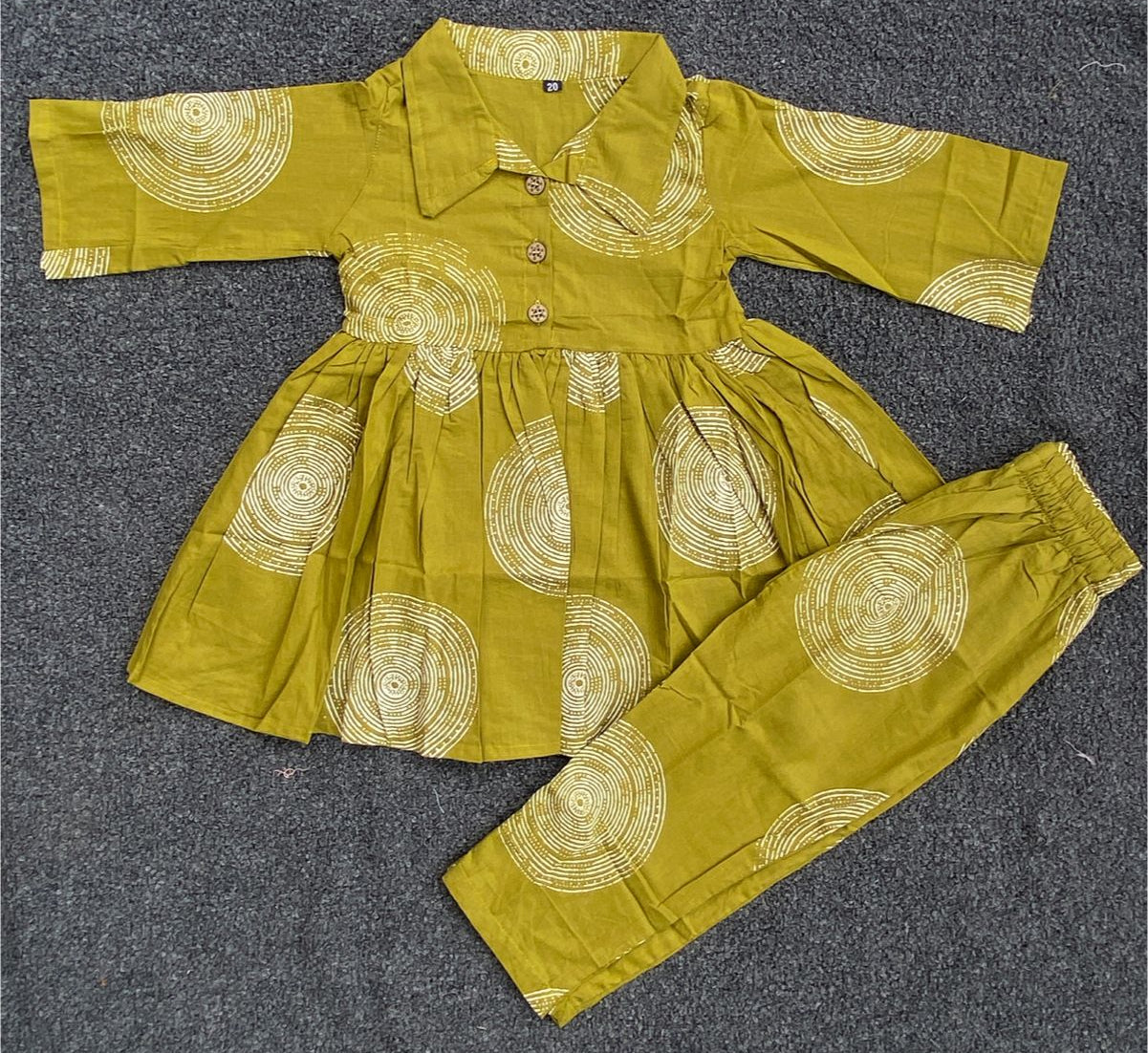 Summer Cotton Coords |Olive Circles Print | 1 to 9yrs| Indian Prints |Pure Aesthetic collection