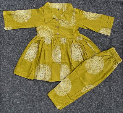 Summer Cotton Coords |Olive Circles Print | 1 to 9yrs| Indian Prints |Pure Aesthetic collection