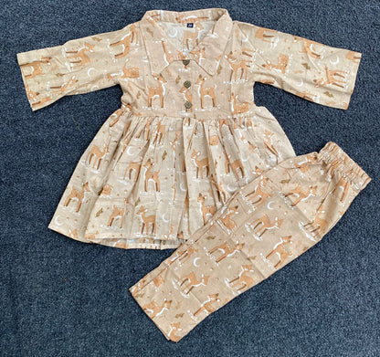 Summer Cotton Coords |Beige Deer Print | 1 to 9yrs| Indian Prints |Pure Aesthetic collection