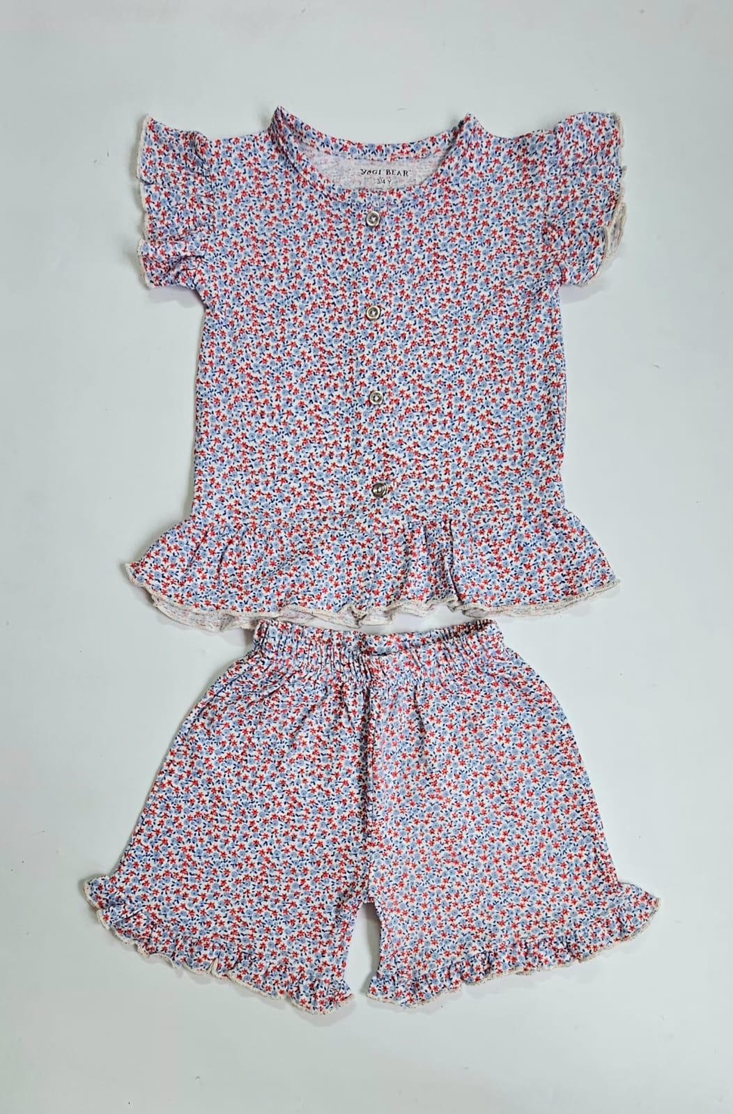 Front Open Ribbed Cotton Frill Short Sets | Comfy & Easy Wear |2-6yrs