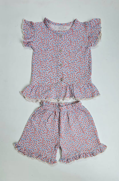 Front Open Ribbed Cotton Frill Short Sets | Comfy & Easy Wear |2-6yrs