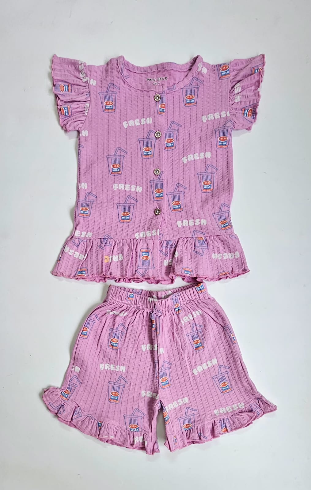 Front Open Ribbed Cotton Frill Short Sets | Comfy & Easy Wear |2-6yrs