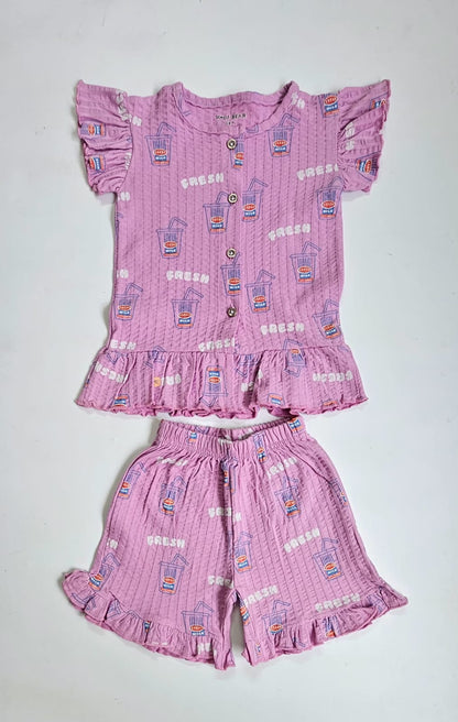 Front Open Ribbed Cotton Frill Short Sets | Comfy & Easy Wear |2-6yrs