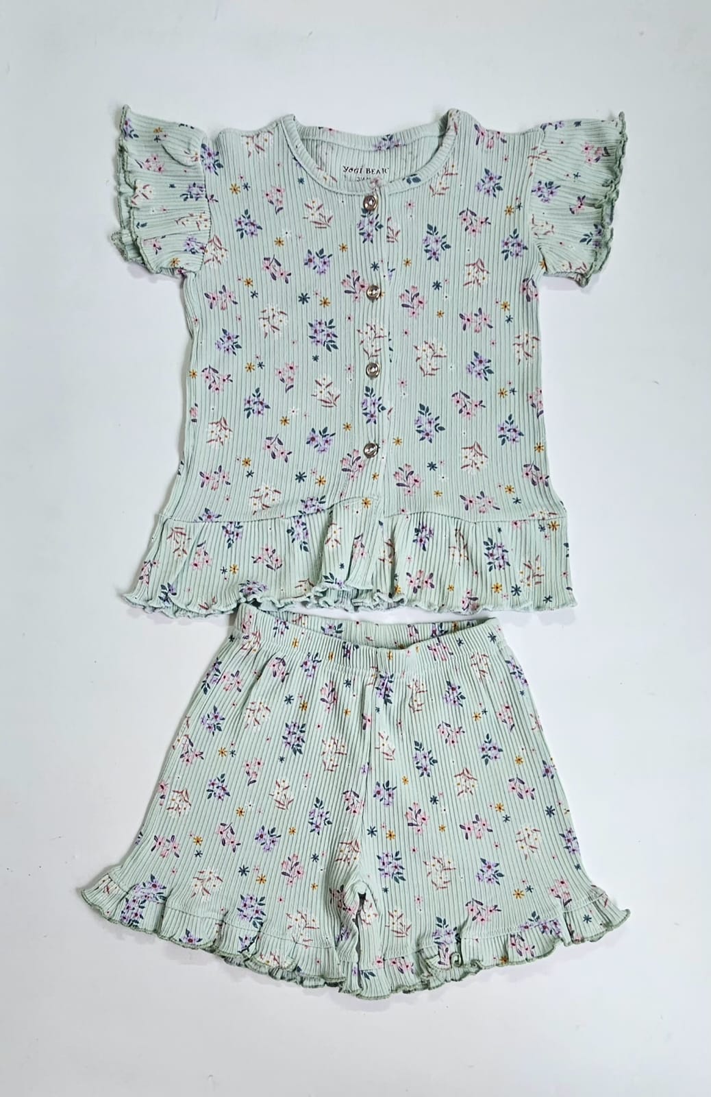 Front Open Ribbed Cotton Frill Short Sets | Comfy & Easy Wear |2-6yrs
