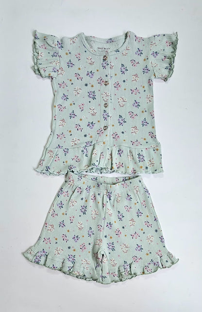 Front Open Ribbed Cotton Frill Short Sets | Comfy & Easy Wear |2-6yrs