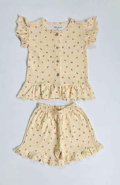 Front Open Ribbed Cotton Frill Short Sets | Comfy & Easy Wear |2-6yrs