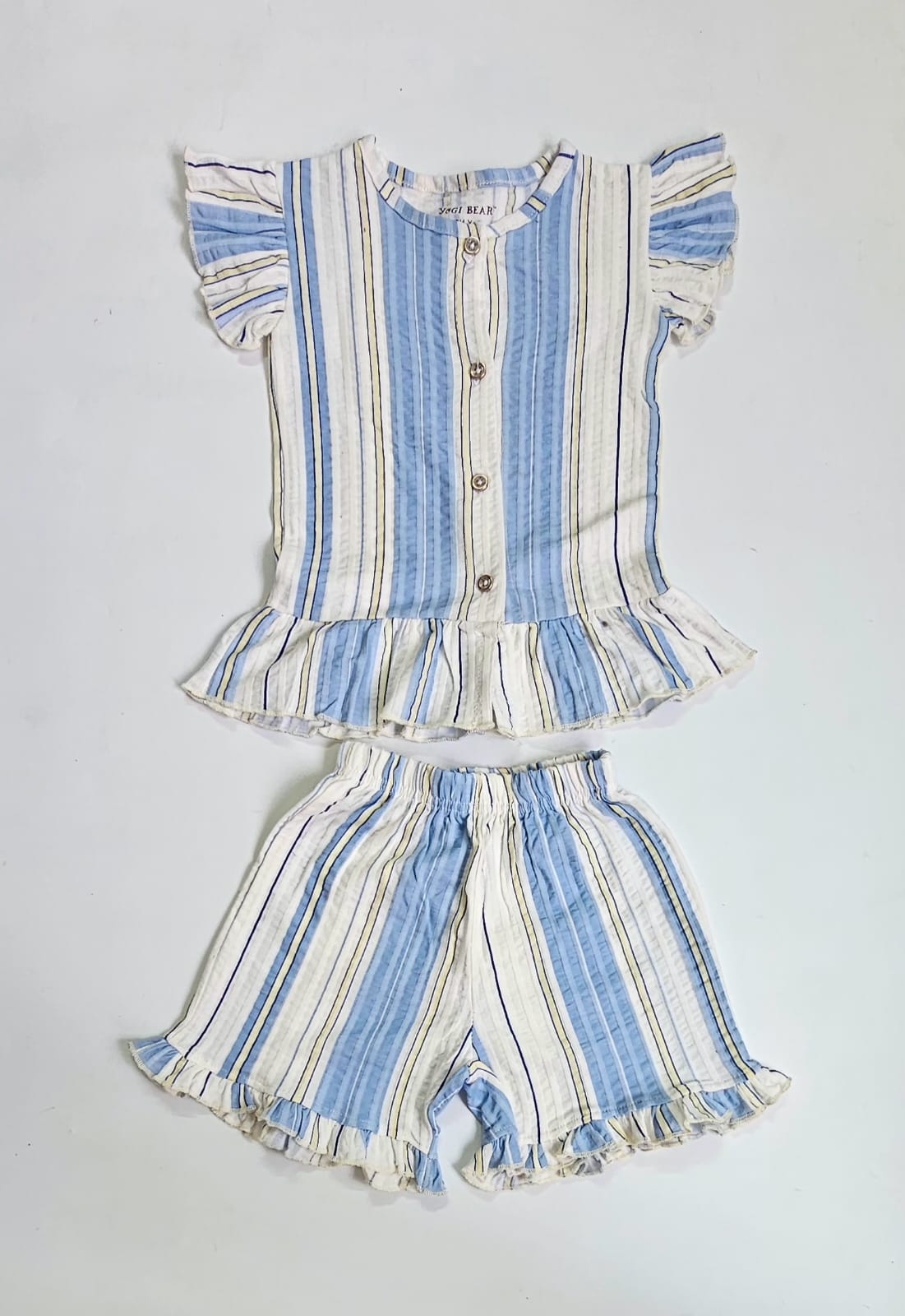 Front Open Ribbed Cotton Frill Short Sets | Comfy & Easy Wear |2-6yrs